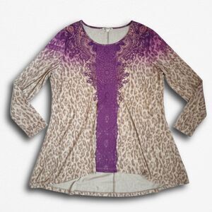 Size 1X OneWorld Cheetah Ombre Purple Flowy Y2K Shirt